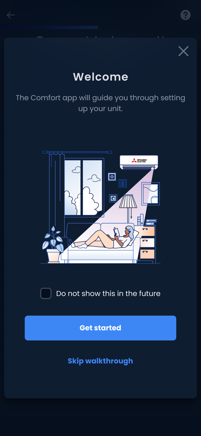How do I set up a site location and zones in the Comfort app?
